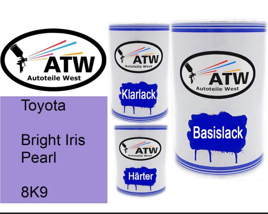 Toyota, Bright Iris Pearl, 8K9: 500ml Lackdose + 500ml Klarlack + 250ml Härter - Set, von ATW Autoteile West.
